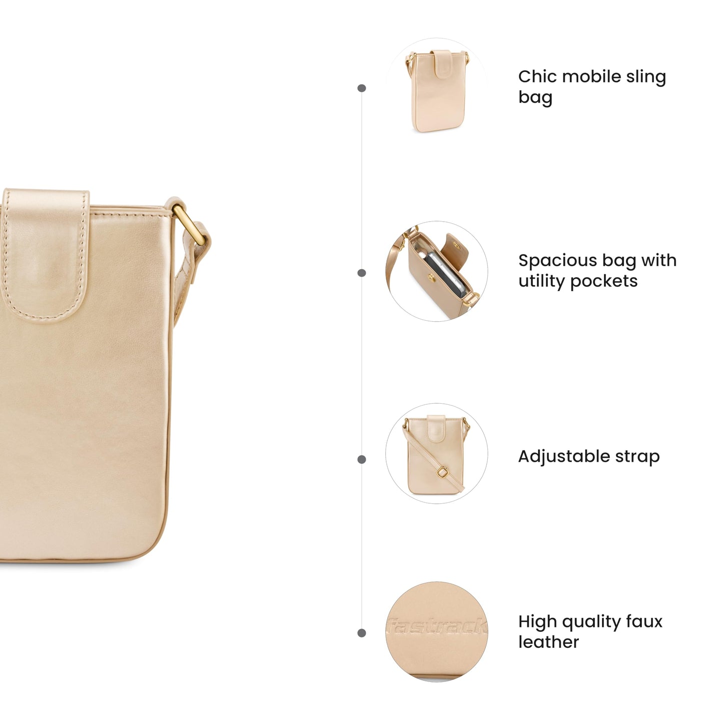 Fastrack Solid Casual Mobile Sling Bag for Women, Girls and Ladies