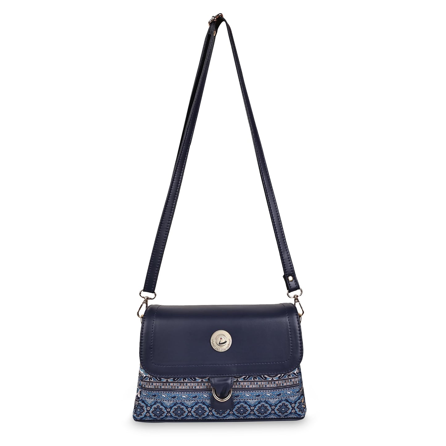 PRD Craft Boho Printed Sling Bag for Women | Jute Crossbody Shoulder Purse with Flap Lock, Zip Closure & Adjustable Strap (Blue, Small)