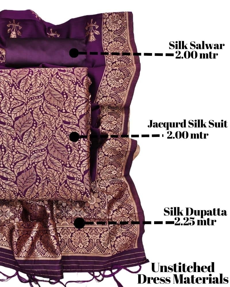 SHANTVAN GALLERY Women Banarsi Silk Unstiched Suit Piece Dress Material for Women Unstiched Suit Salwar with Dupatta (suit -2M.Salwar-2M and dupatta-2.25M) (Wine)