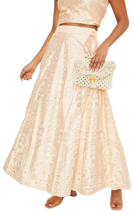 Max Women Floral Printed Flared Skirt (SKT41011PEACH)_XL
