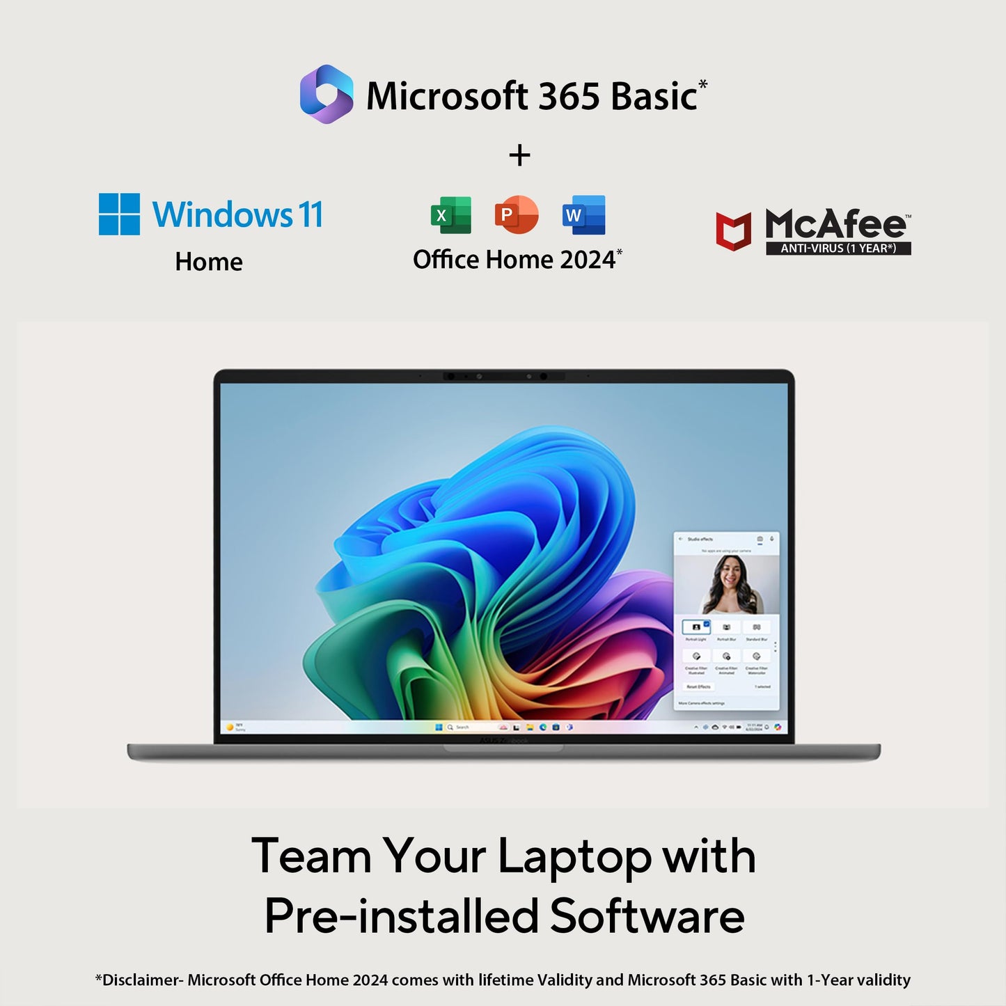 ASUS Zenbook A14,Snapdragon X,Copilot+ AI PC(Qualcomm Adreno iGPU/45TOPS/16GB/512GB/FHD+/14"/Backlit Keyboard/70WHr/Windows 11/M365 Basic(1Year)*/Office Home 2024/Iceland Gray/0.98 kg)UX3407QA-QD259WS