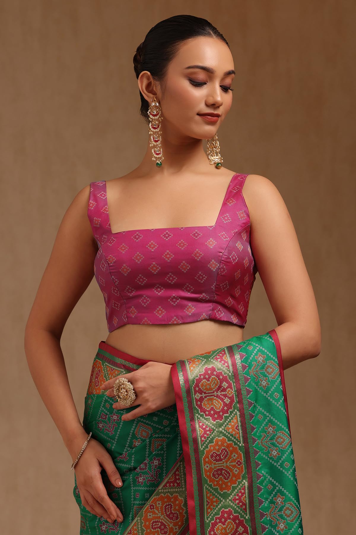 Soch Womens Green Silk Blend Woven Design Saree With Thread Work