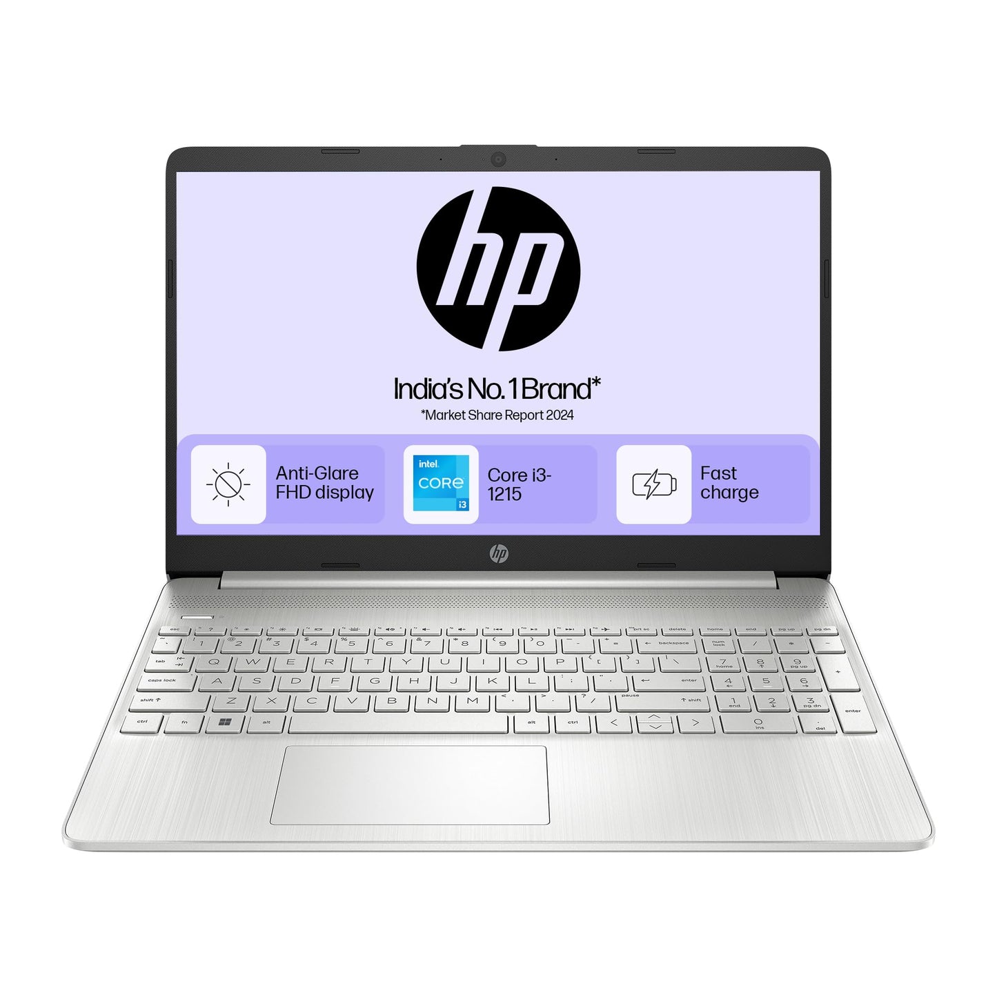 HP 15s, 12th Gen Intel Core i3-1215 Laptop (8GB RAM, 512GB SSD), Anti-Glare, 15.6"/39.6cm, FHD, Win 11, MS Office 2021, Silver, 1.69Kg, Intel UHD Graphics, HD Camera, Dual Speakers, fy5003TU