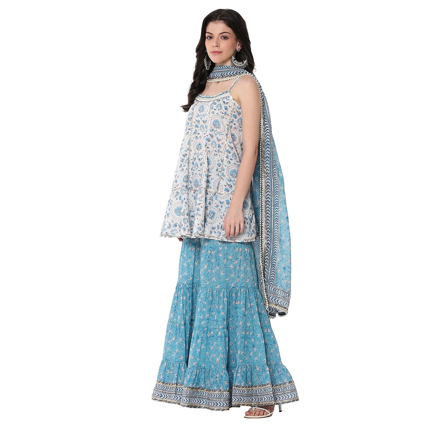 BIBA Women's Cotton Kurta, Bottom, Dupatta (SKDSTSAG10910SS25PNK_Blue