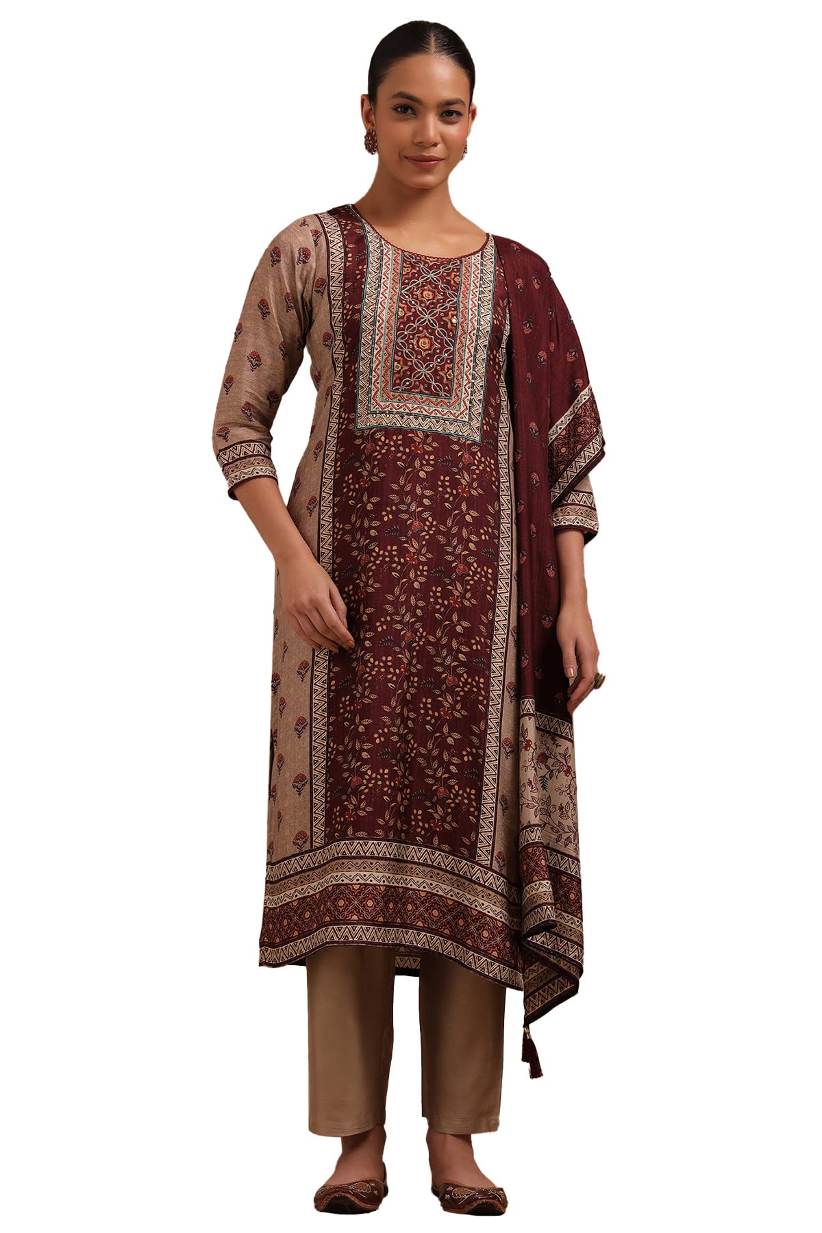 Soch Womens Dola Silk Botanical Print Suit Set With Cutdana