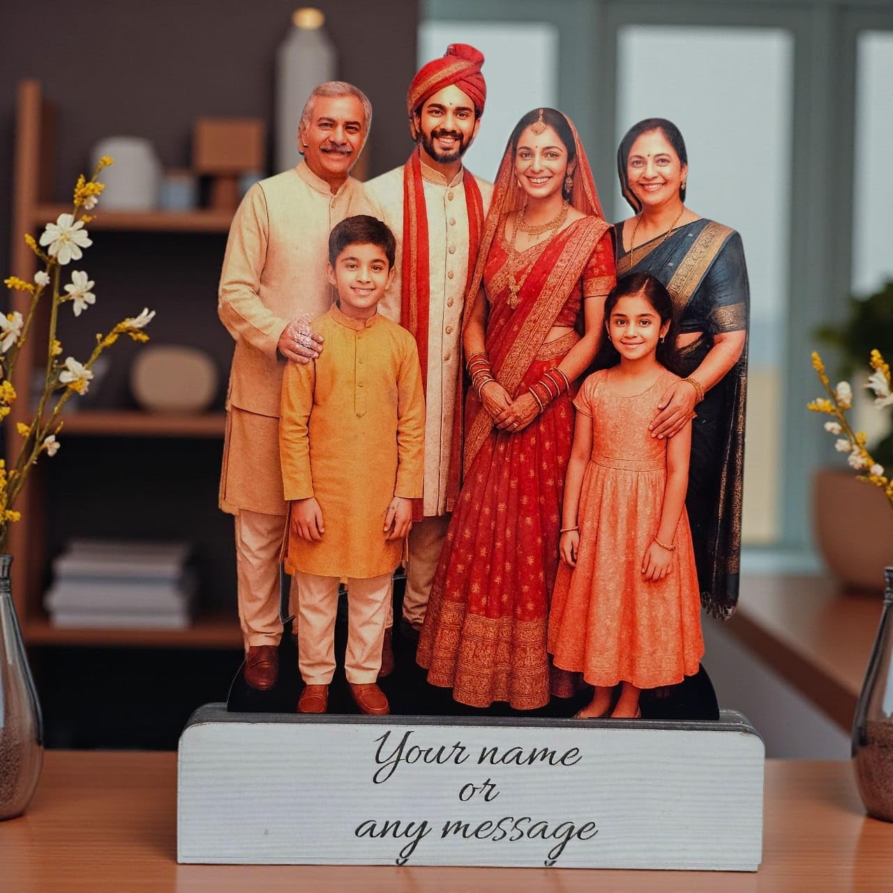 LACUM Personalized Wooden Cutout Photo Frame – Customized Picture Display with Name or Message on Heavy Base – Unique Gift for Special Occasions (Family)