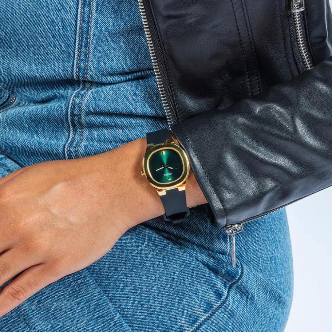 GUESS Silicone Women Green Analog Square Dial Watch- Gw0658L1, Black Band