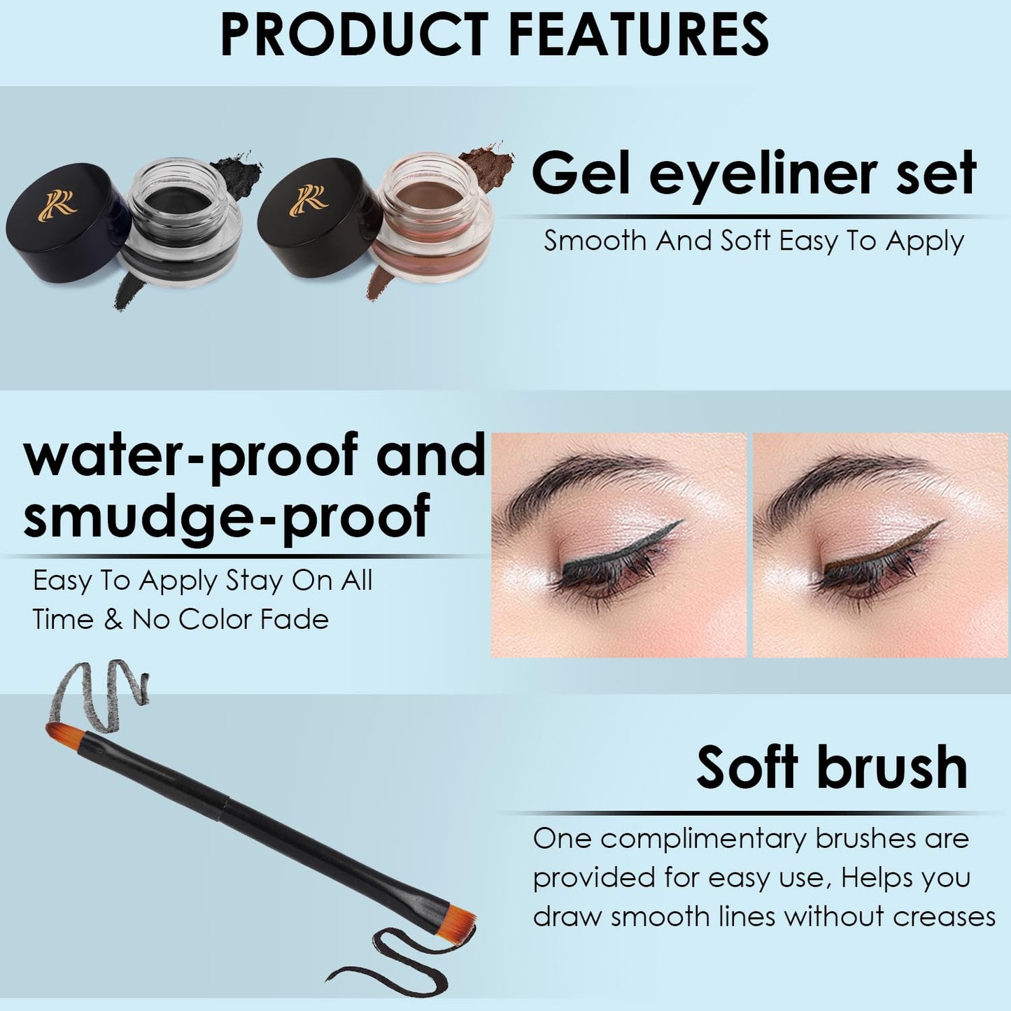 RONZILLE 2 in 1 Gel Eyeliner Long-Wear II WaterProof & Smudge Proof 36hrs Long Lasting II II Gel Kajal 6-gm (Black,Brown)