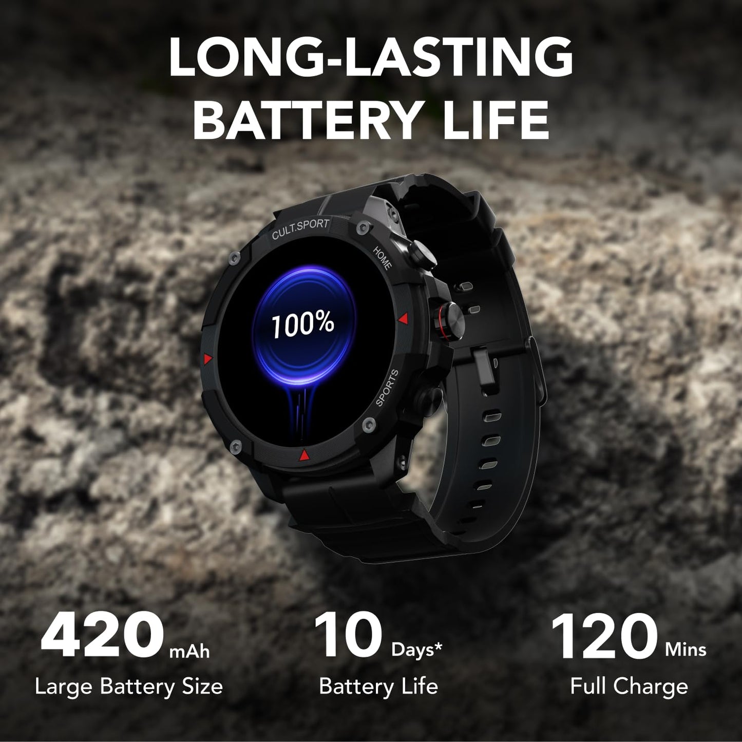 (Refurbished) Cultsport Ranger XR 1.43" AMOLED Smartwatch, Outdoor Rugged Smartwatch for Men, 850 NITS, Always On Display, Bluetooth Calling, 420mAh Battery, Sports Recognition, Health Tracking, Round Digital Watch