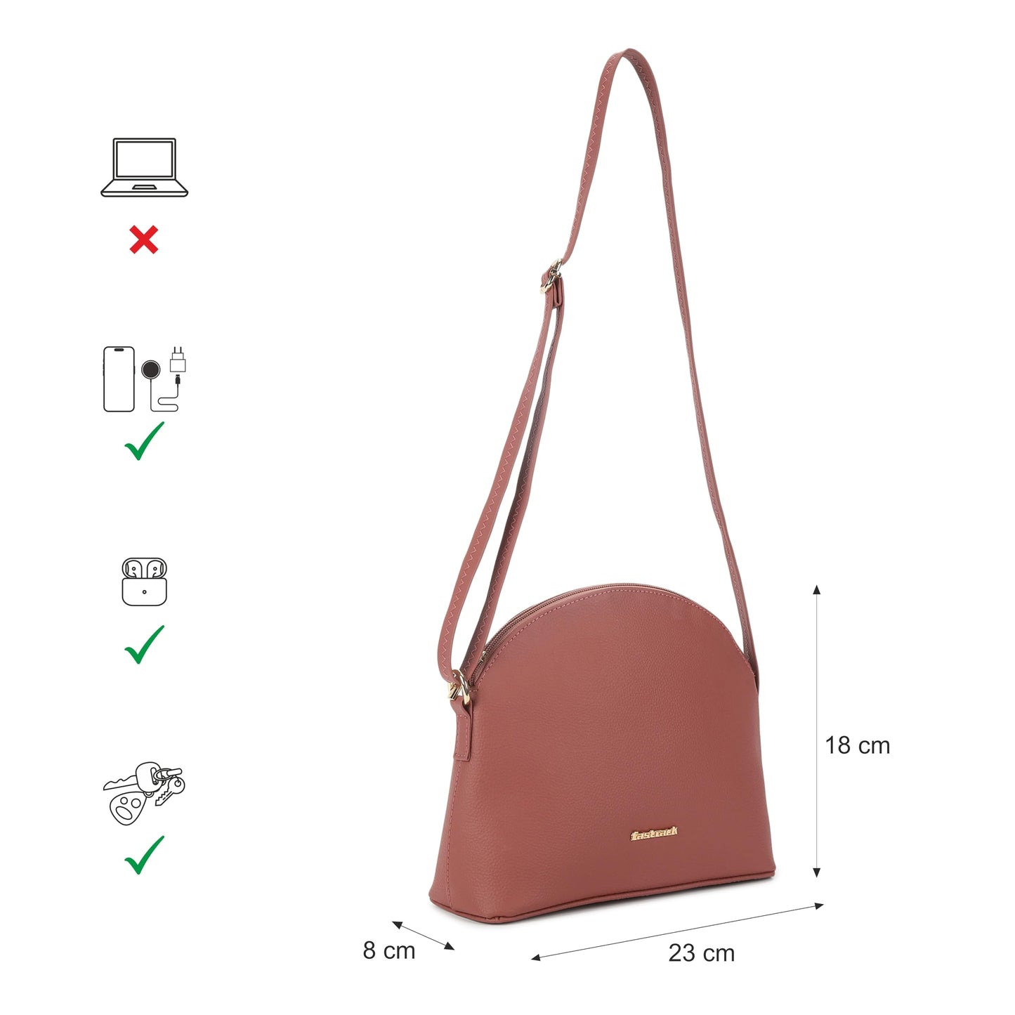 Fastrack Trendy Sling Bag With Adjustable Strap | Faux-Leather Women's Handbags | Sling For Casual Carry, Peach