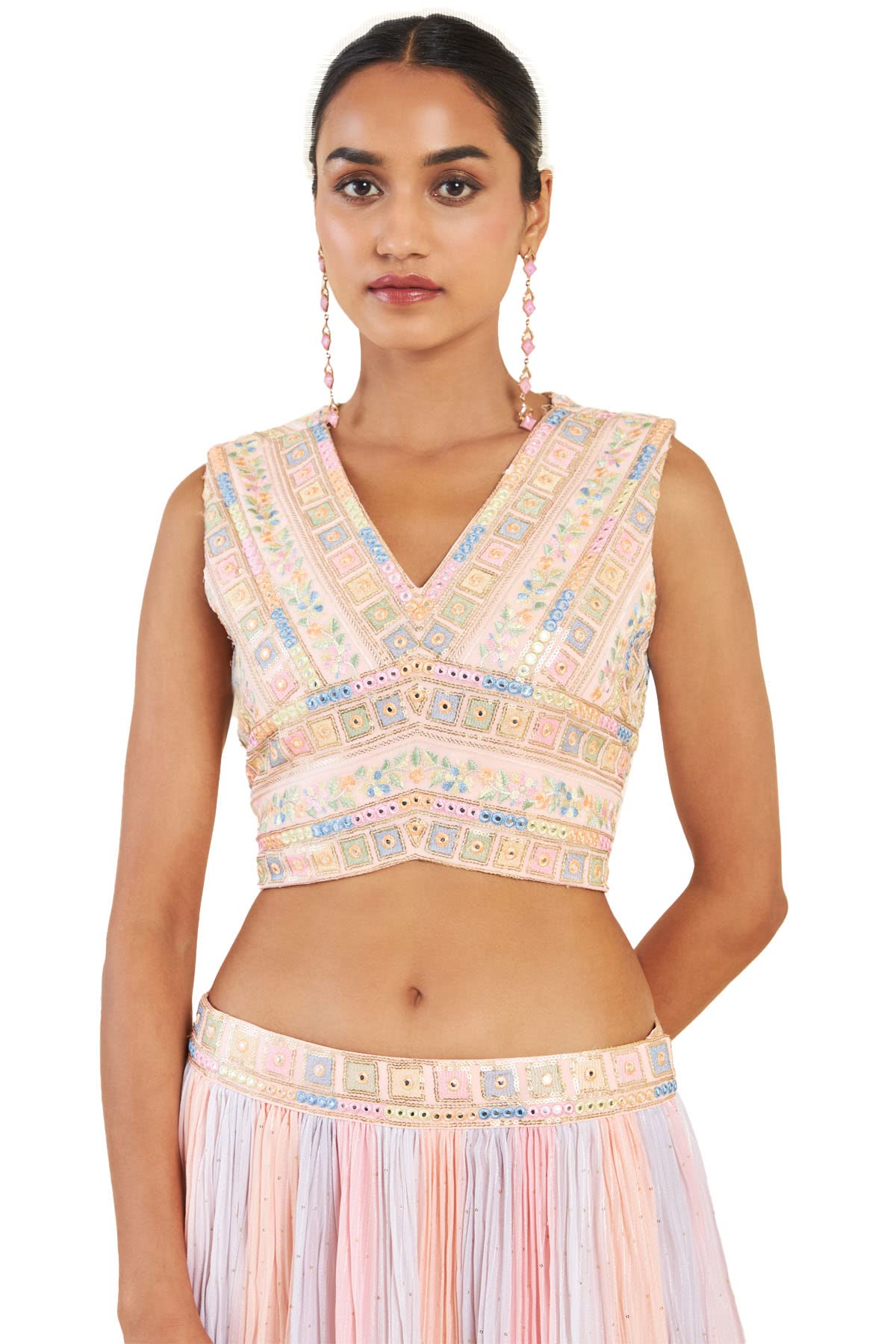 Soch Women Pink Cotton Blend Floral Lehenga Choli (8907175296363_Pink_Large)