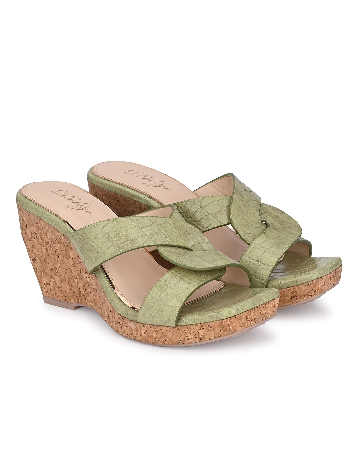 Delize Light - Vegan Leather Cross Strap Wedge Heel Sandals 2500 37 Green