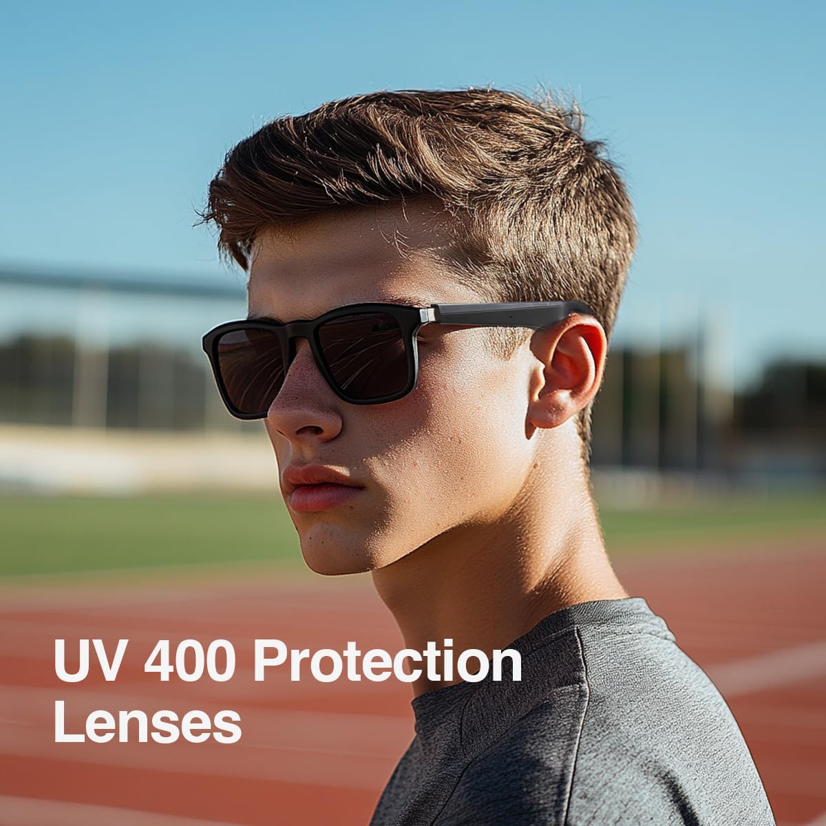 Smart Glasses with Wand Stick,No Leaking Voice, Bluetooth Smart Sunglasses,HiFi 3D Surround,Dual-Mic Noise Cancellation, Music/Game Mode, Detachable Frame (Square-framed, Black+Transparent Lens)