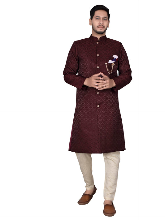 XEPON Indo Western Sherwani Set For Men (L, Maroon)