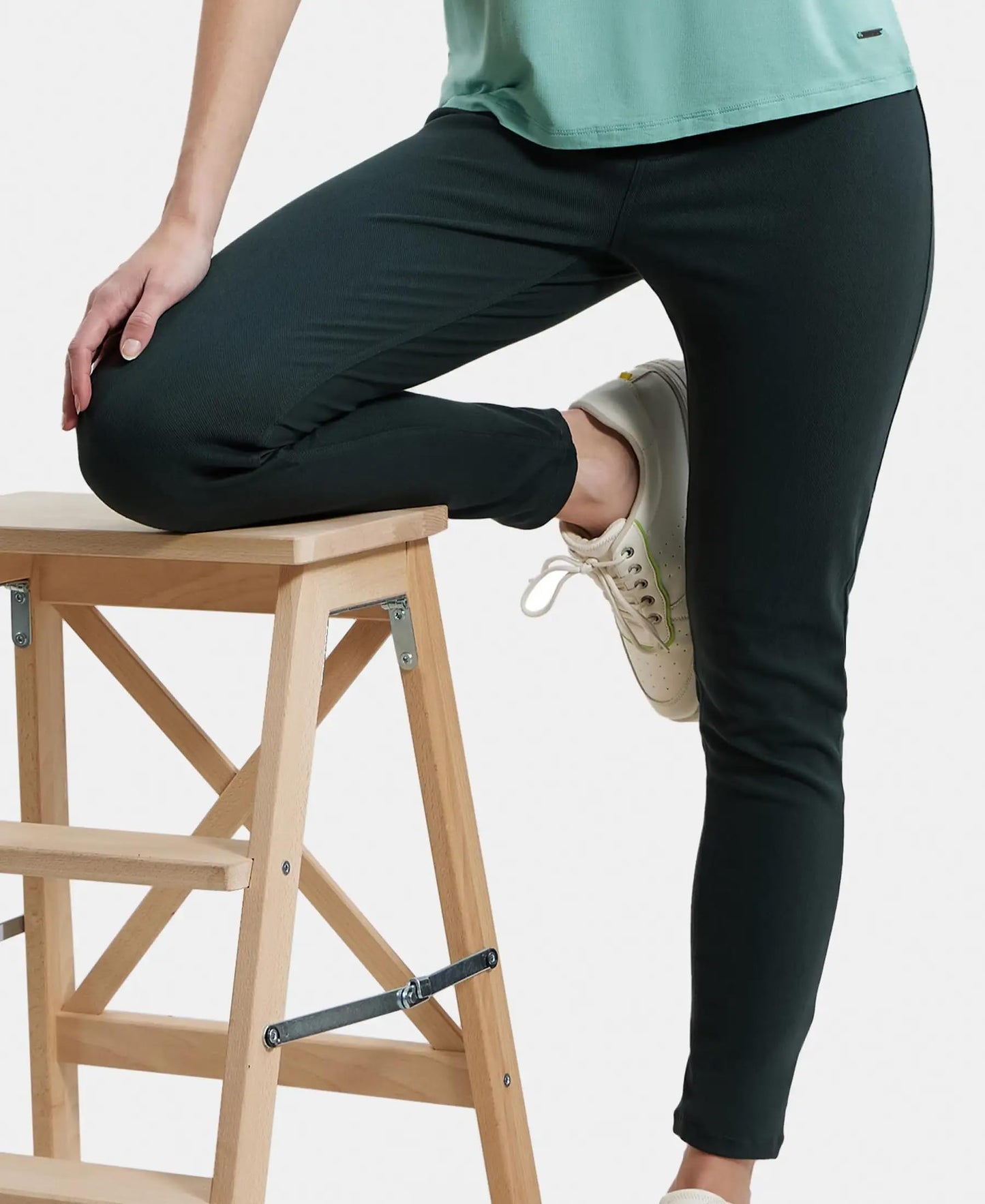 Jockey Women's Super Combed Cotton Rich Elastane Stretch Slim Fit Jeggings with Pockets_Style_IW16_Denim Green_M