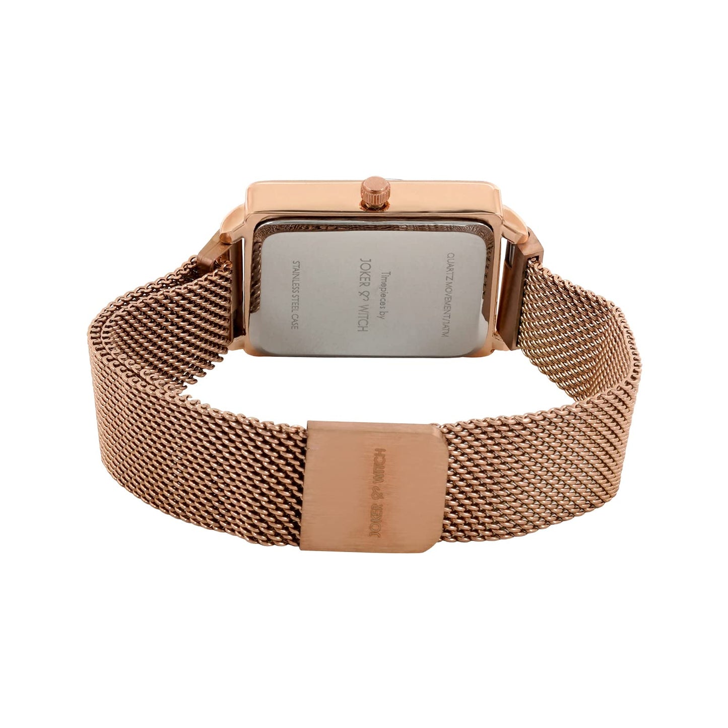 Joker & Witch Quad Black Rectangle Dial Rosegold Mesh Strap Analog Women's Watch