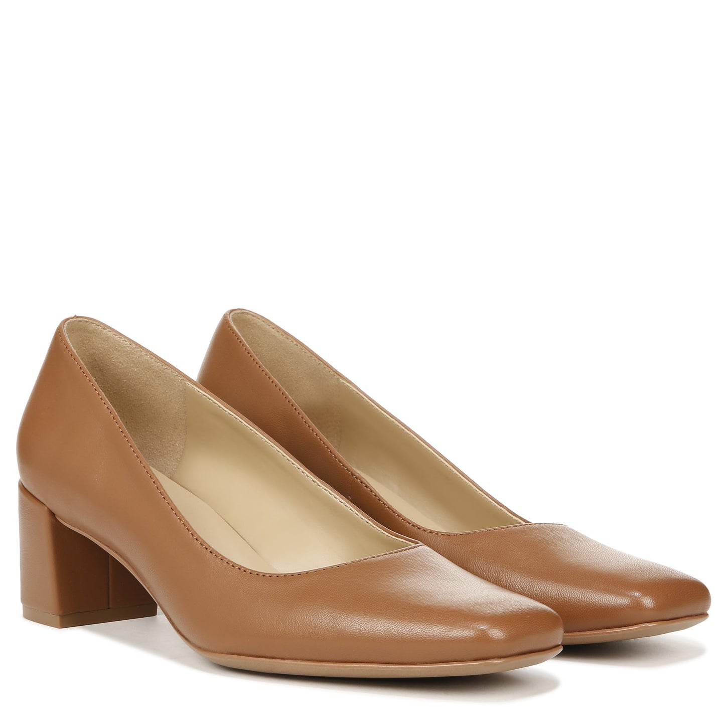 Naturalizer Women's Karina Low Block Heel Square Toe Pump, English Tea Brown Leather, 6.5 Wide