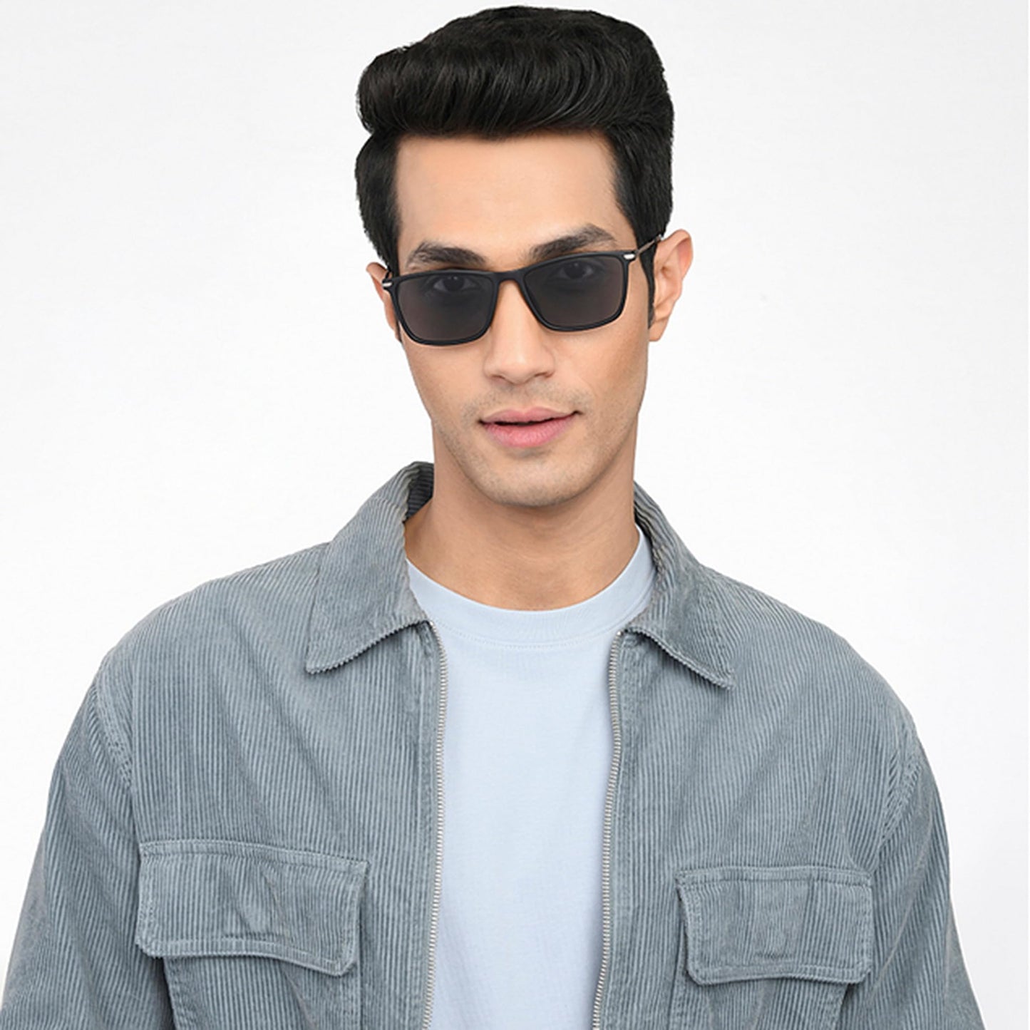 VINCENT CHASE EYEWEAR By Lenskart | Full Rim Square Branded and Stylish Sunglasses | Polarized and 100% UV Protected | Men & Women | Medium | LA S13159 (Frame Matte Black/Lens Grey)
