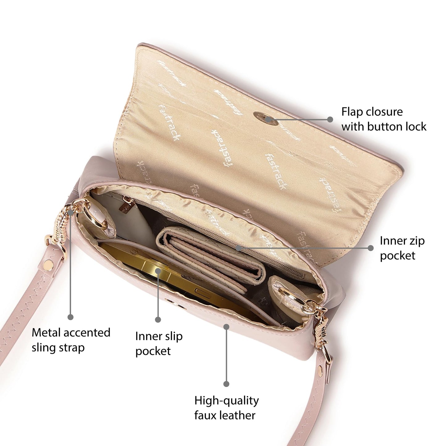 Fastrack Structured Sling Bag for Women, Girls & Ladies | Stylish Trendy Sling Bag | Sling for Casual Carry | Ladies Purse Handbag