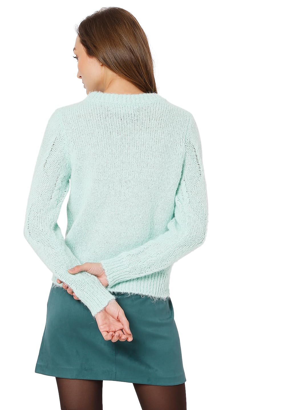 VERO MODA Regular Fit Sweater(104451401_Mist Green_S)