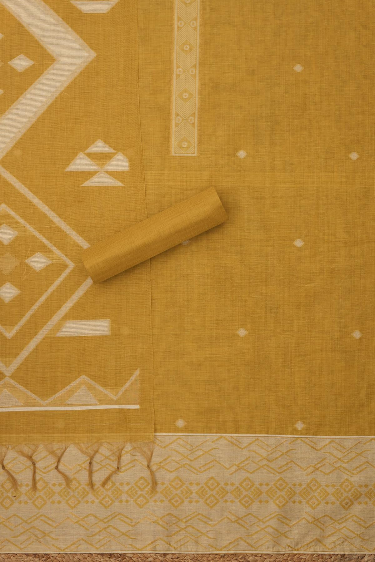 Soch Womens Mustard Chanderi Woven Design Unstitched Dress Material