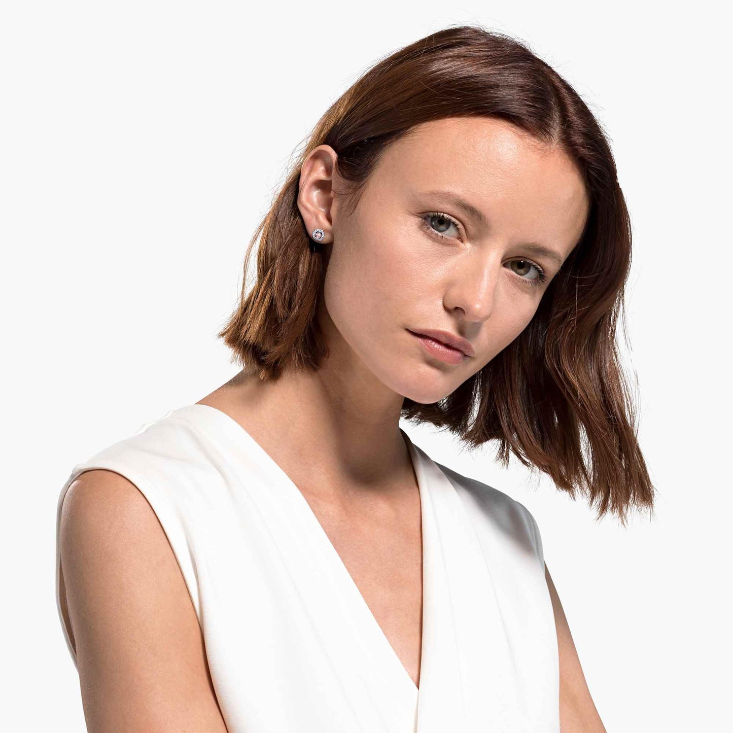 Swarovski Una Angelic Square Stud Pierced Earrings, Pink, Rhodium plated