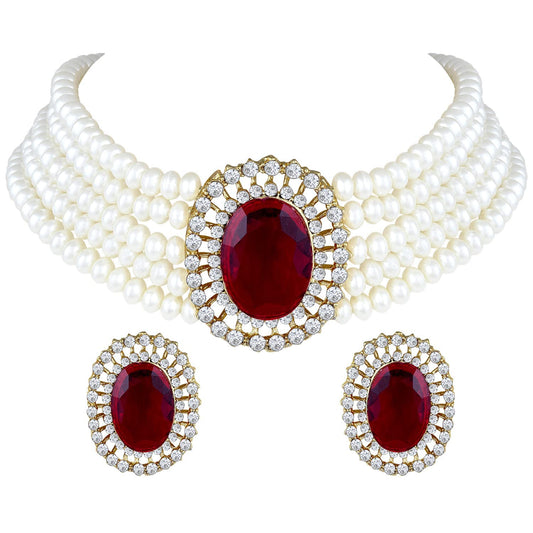 I Jewels Gold Plated Traditional Stone Studded Pearl Choker Necklace Jewellery Set For Women/Girls (ML316M)