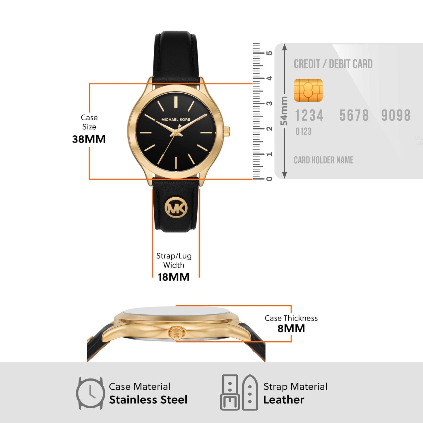 Michael Kors Leather Analog Black Dial Women's Watch-Mk7482, Band Color-Black