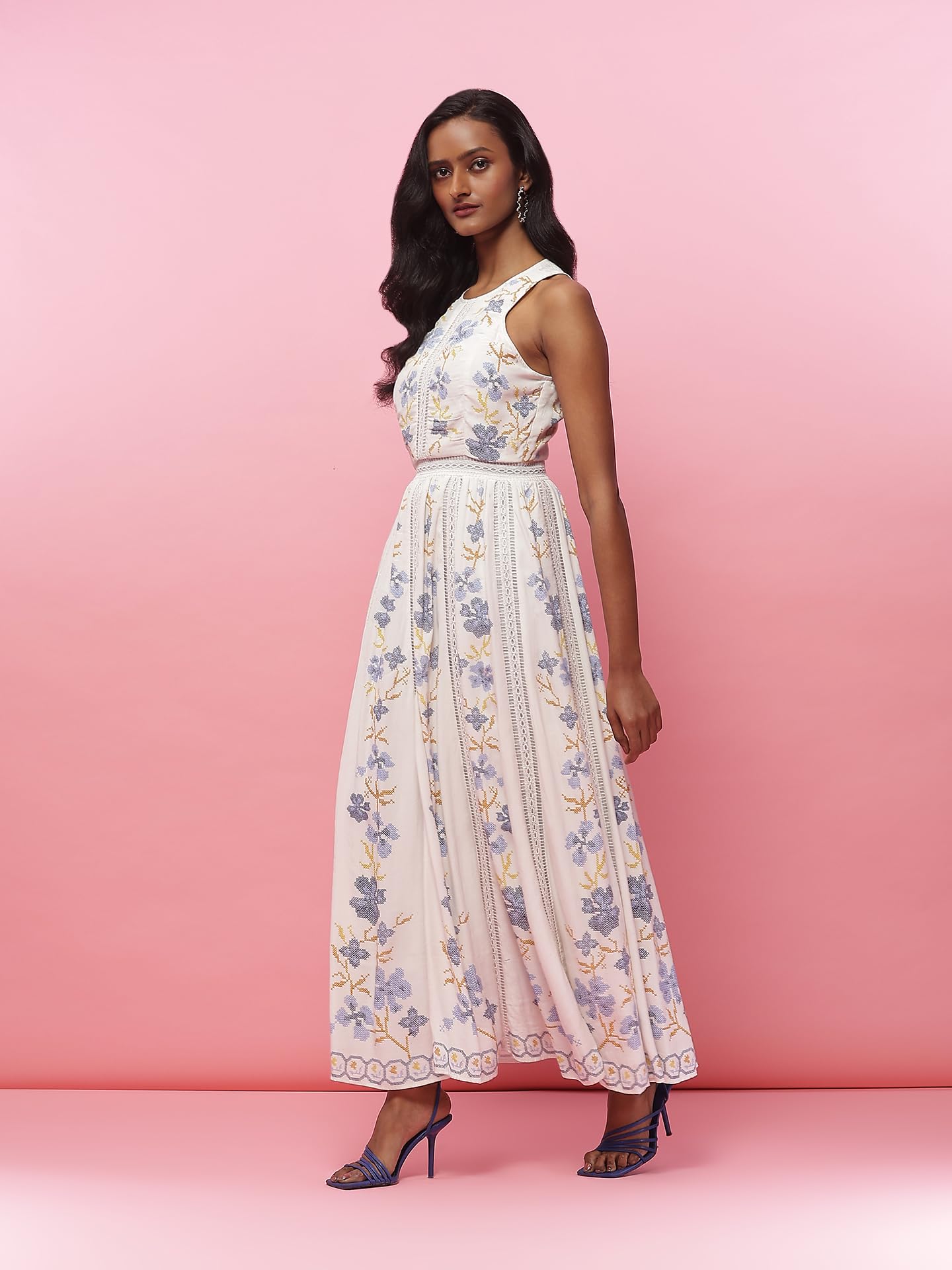 Label RITU KUMAR Ecru Hillary Floral Print Long Dress