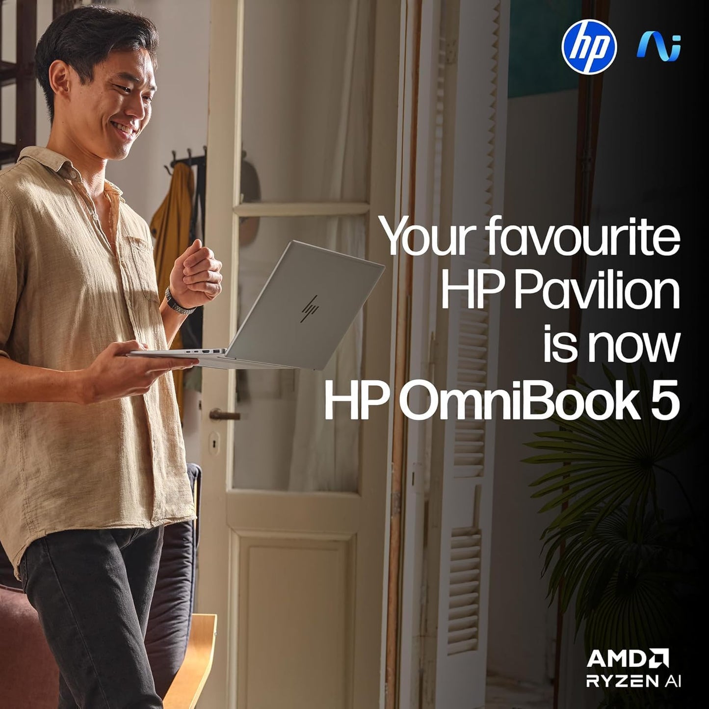 HP OmniBook 5 (Previously Pavilion) 50 Tops, AMD Ryzen AI 7 350 (16GB LPDDR5X, 512GB SSD) WUXGA 2K, Touch, 16''/40.6cm, Win11,Office24, Silver, 1.8kg, ag1048au, Next-Gen AI Copilot+ Laptop
