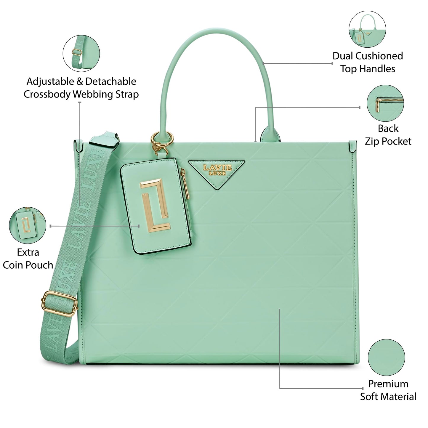 Lavie Luxe Women's Mona26 Extra Large Laptop Satchel Bag | Upto 16 Inch | Satchel Handbag for Work | Ladies Purse | Stylish Shoulder Bag | Gift for Women