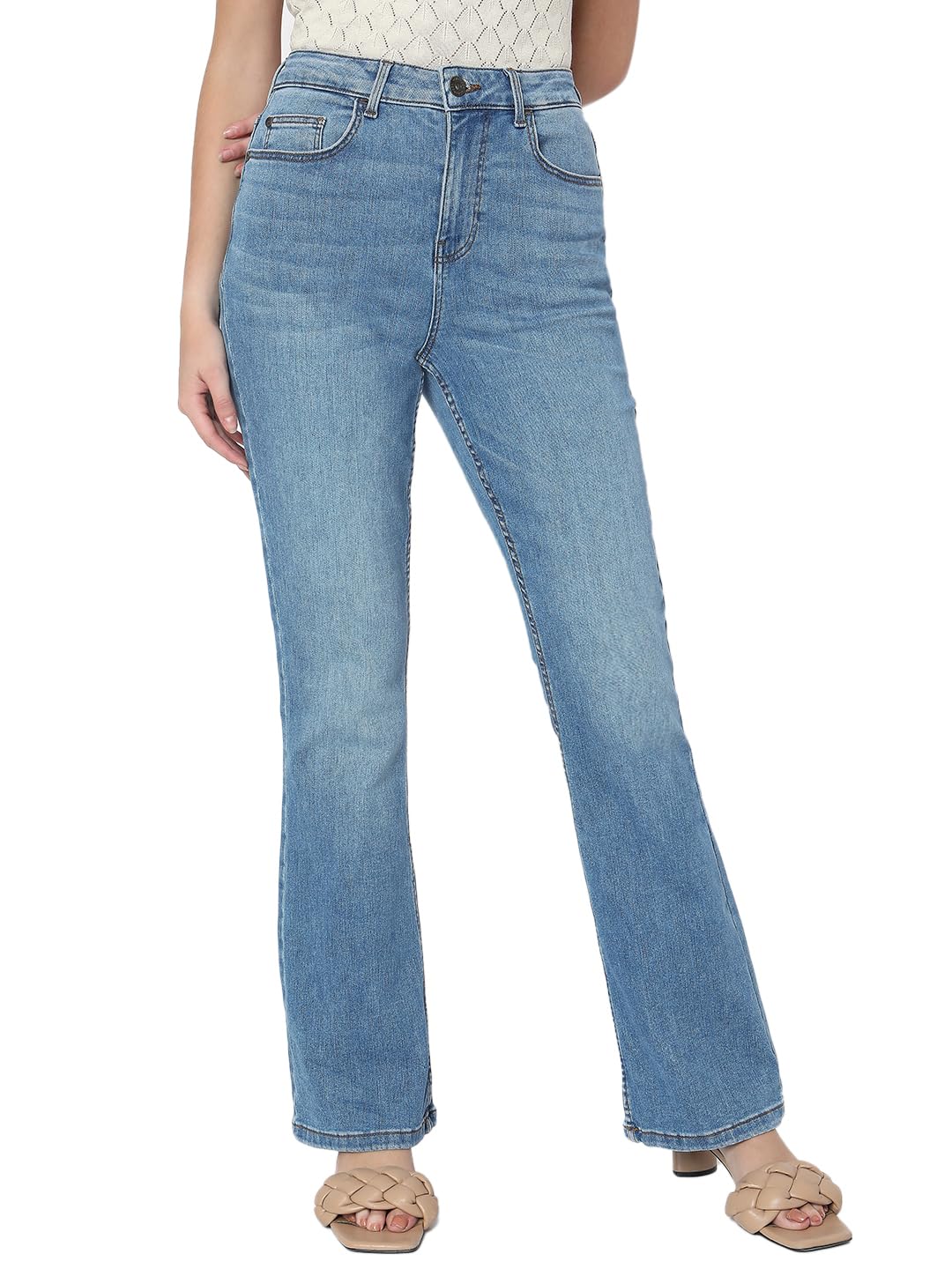 VERO MODA Women's Flared High-Rise Light Blue Jeans