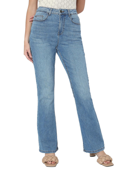 VERO MODA Women's Flared High-Rise Light Blue Jeans