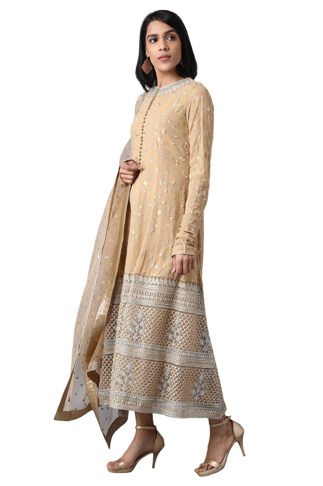 W for Woman Women's Cotton Salwar Suit Set (20FESP10206-310393_Beige_12 (Large))