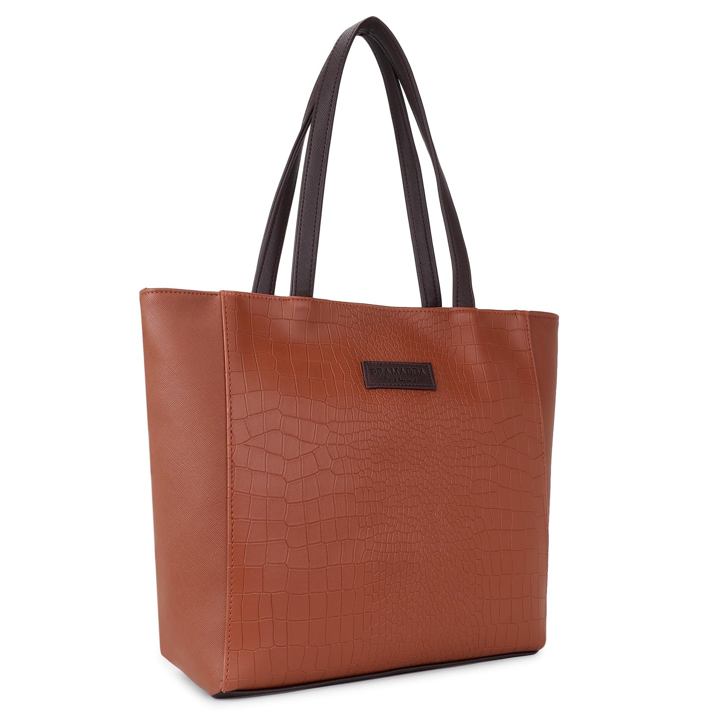 Pramadda Pure Luxury Stylish Faux Leather Tote Bag For Women | Shoulder Handbag For College Office Daily Use | Solid Checks Dual Tone | Gift Item For Women. (Tan)