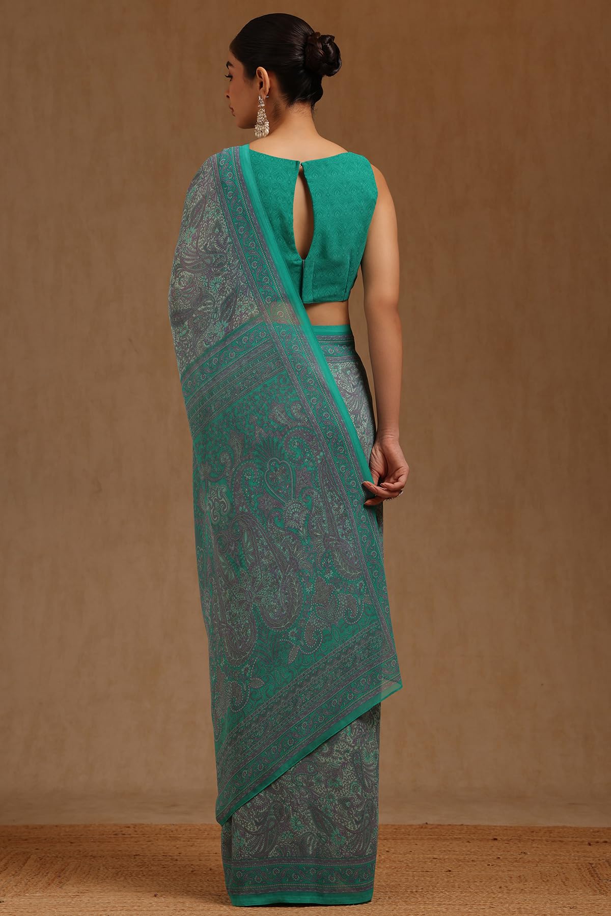Soch Womens Teal Green Georgette Paisley Print Saree