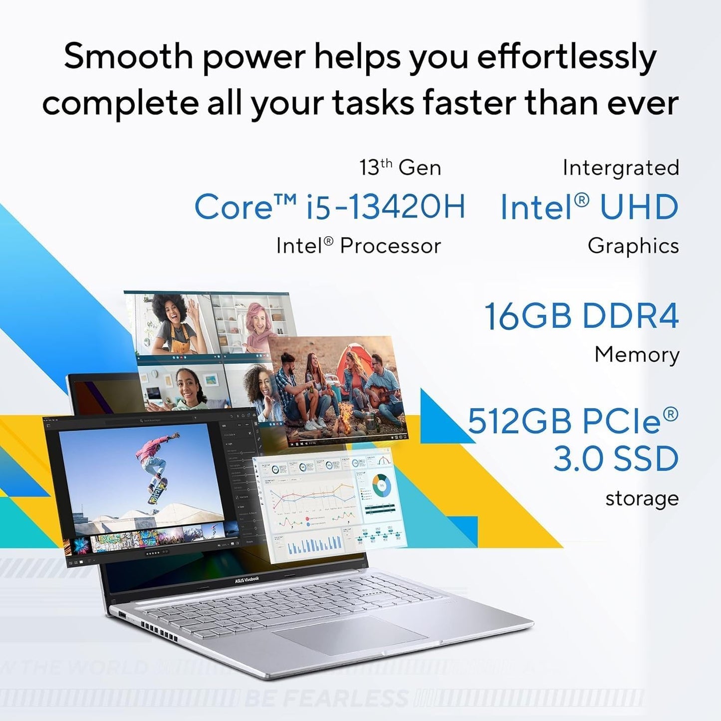 ASUS Vivobook 16,Smartchoice, 13th Gen, Intel Core i5-13420H,16GB RAM,512GB SSD,FHD, OLED,Win 11,M365 Basic (1Y),Backlit Keyboard,Office 2024,Silver,1.88 kg,X1605VA-SH1952WS, Thin & Light Laptop