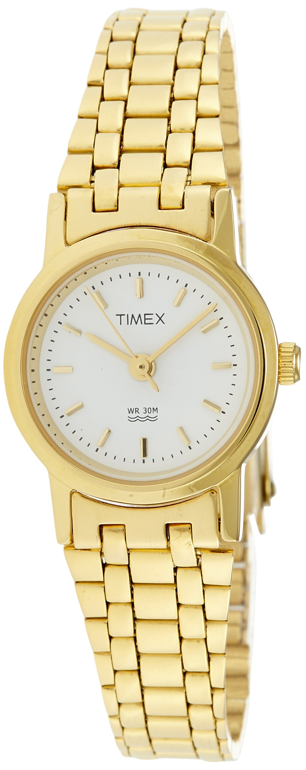 TIMEX Classics Analog Watch for Women with White Round Dial & Gold Stainless Steel Bracelet Band Water Resistant Women's Wrist Watches - B303