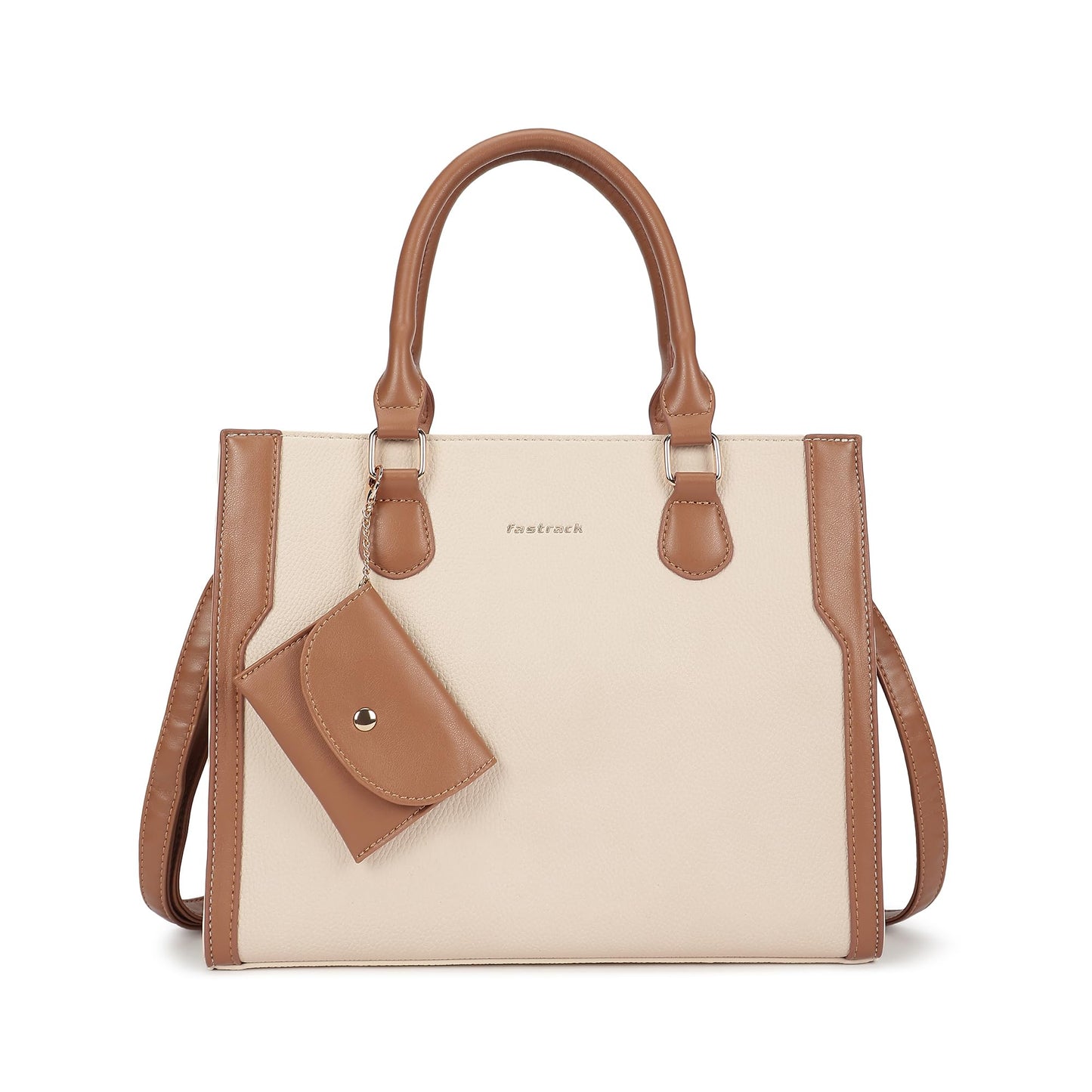 Fastrack Ivory Edge Satchel | Faux-Leather Women's Handbag | Dual Carry with Detachable Strap | Structured Tote with Envelope Charm