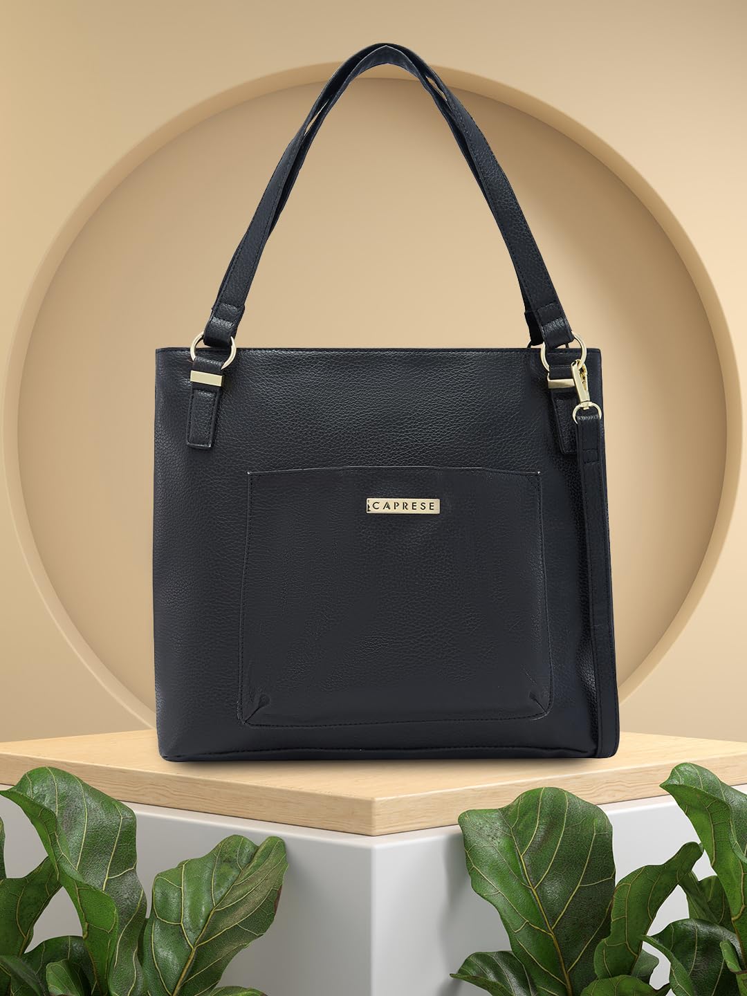 Caprese Andrea Tote Bag, Medium-Black | Stylish Handbag for Women | Spacious, Versatile Office & Daily Essentials Tote | Top Zip Closure