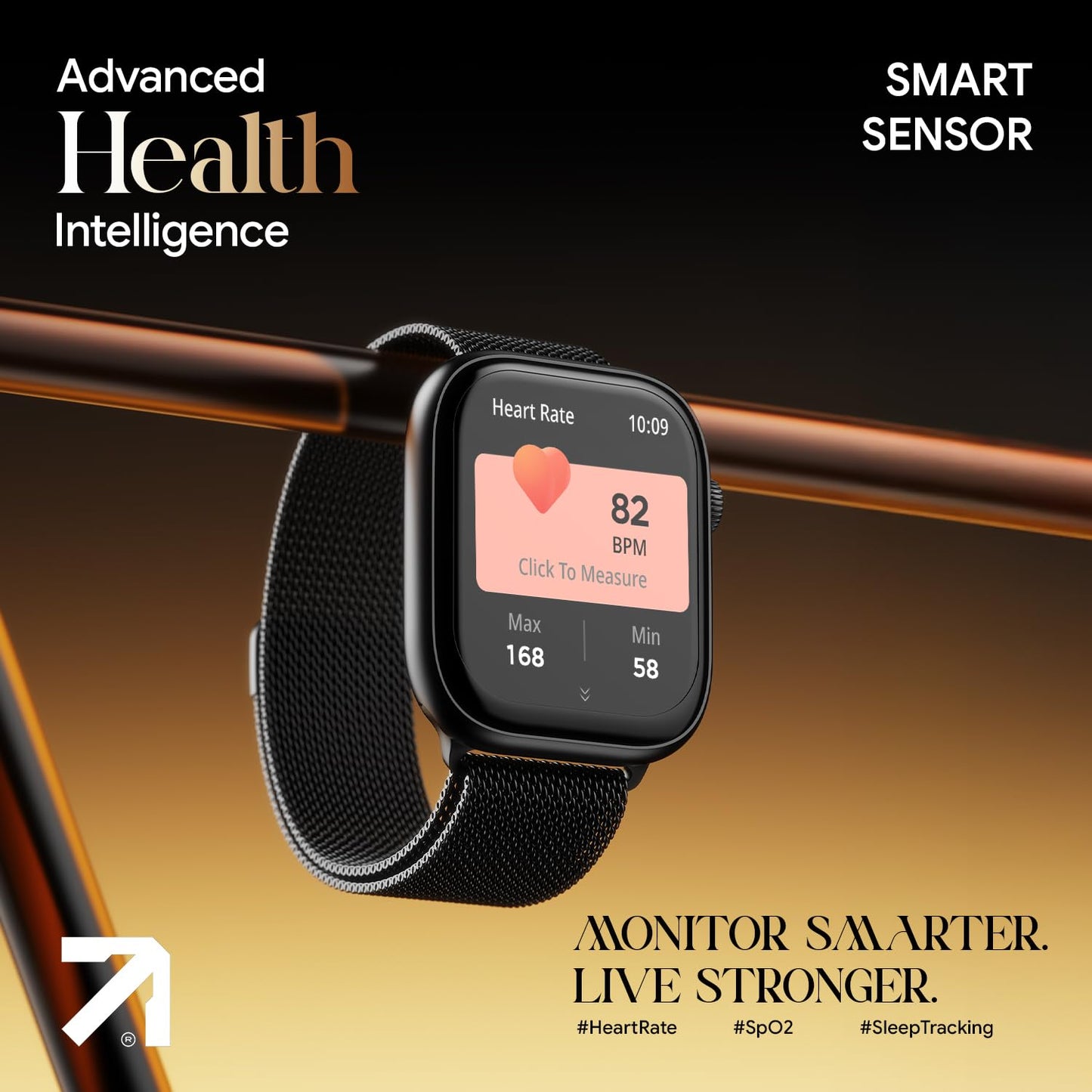 Fire-Boltt Ninja X Ring Smart Watch 1.96" Always On Display Bluetooth Calling, Voice Assistant, SpO2 & Heart Rate, 120+ Sports Modes, IP67 Waterproof Smartwatch for Men & Women - Black Mesh
