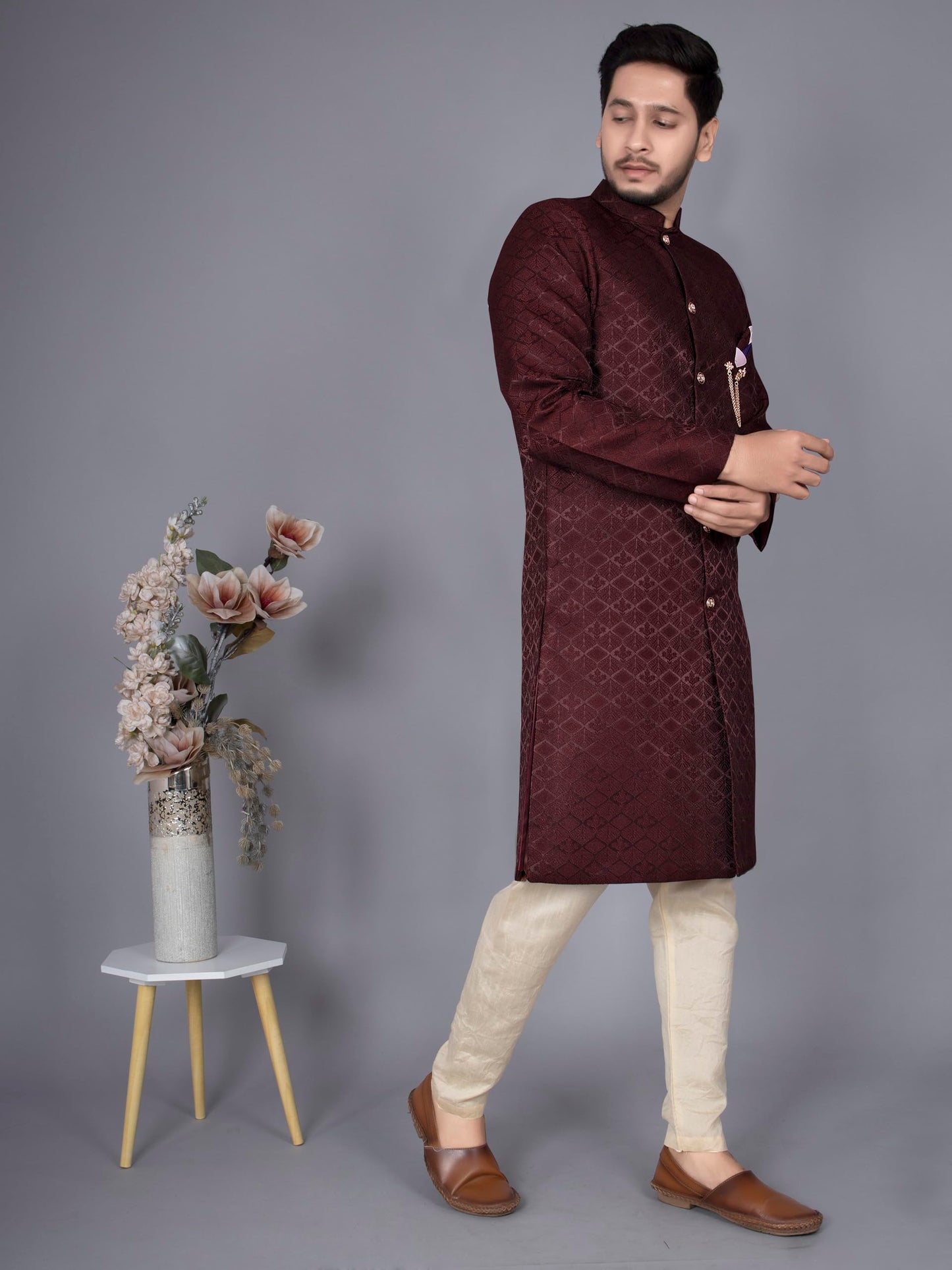 XEPON Indo Western Sherwani Set For Men (L, Maroon)