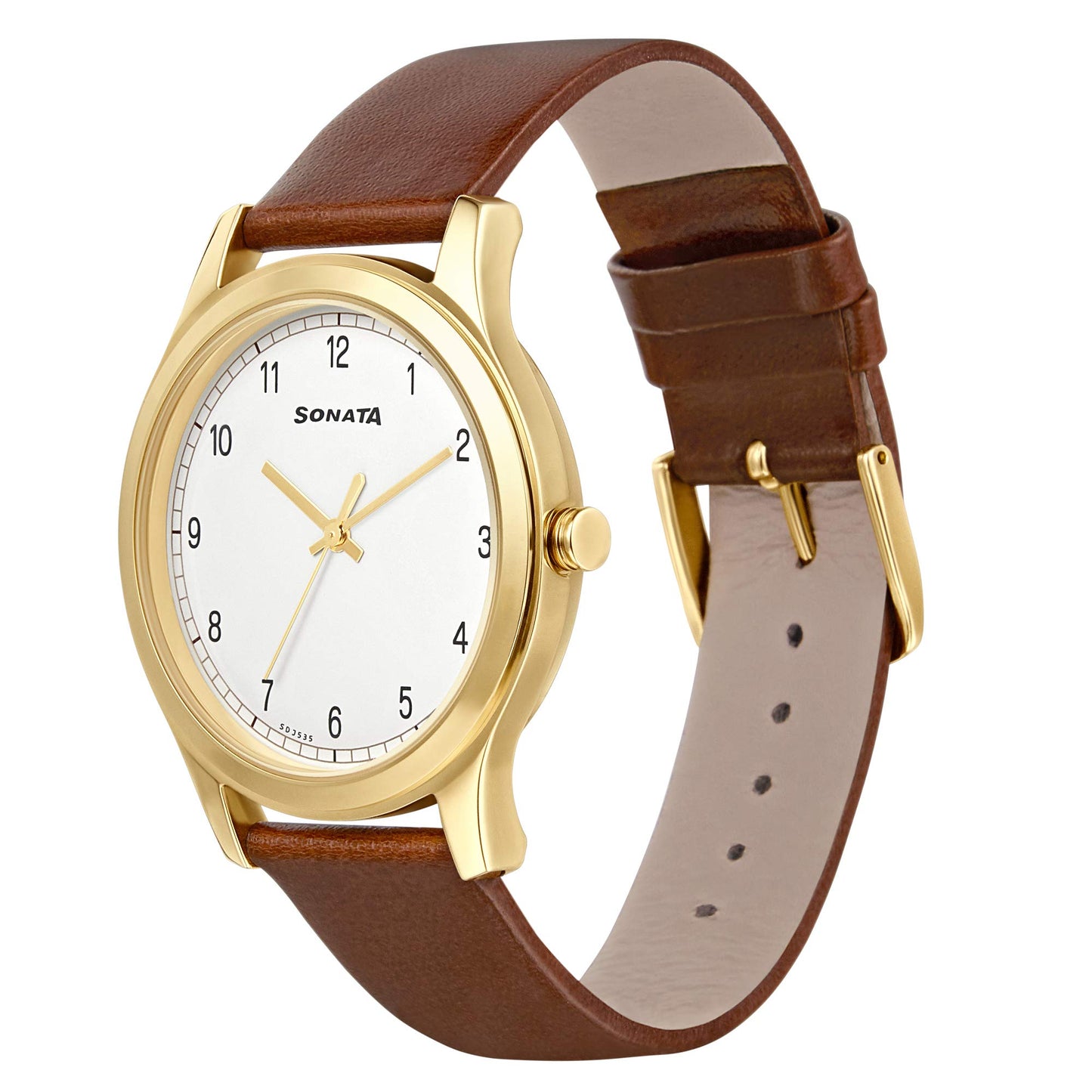Sonata Quartz Analog White Dial Leather Strap Watch for Men-NR7135YL01