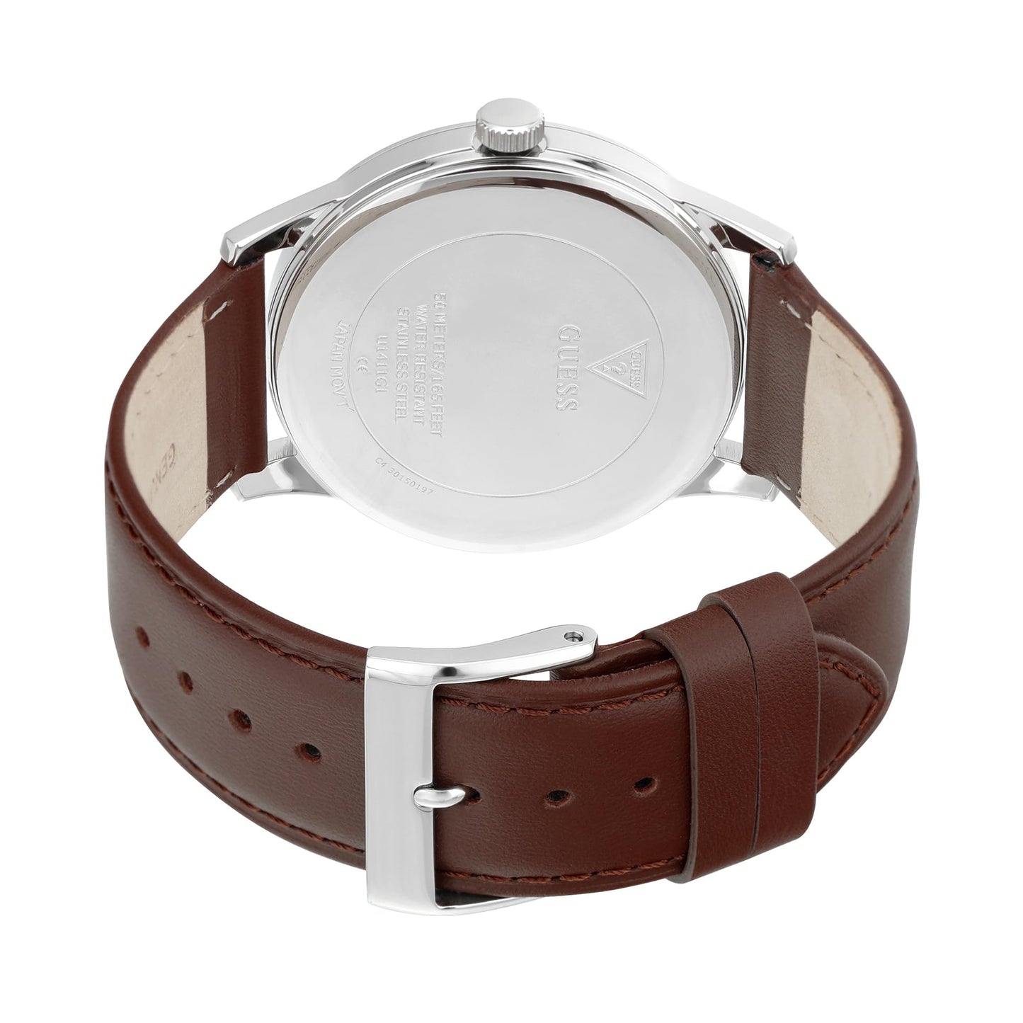 GUESS Leather Men 43 Mm Blue Dial Analog Watch- U1411G1M, Band_Brown