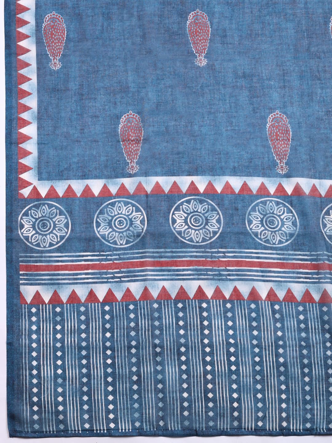 Meena Bazaar Printed Cotton Blend Blue Unstitched Kurta with Bottom & Dupatta
