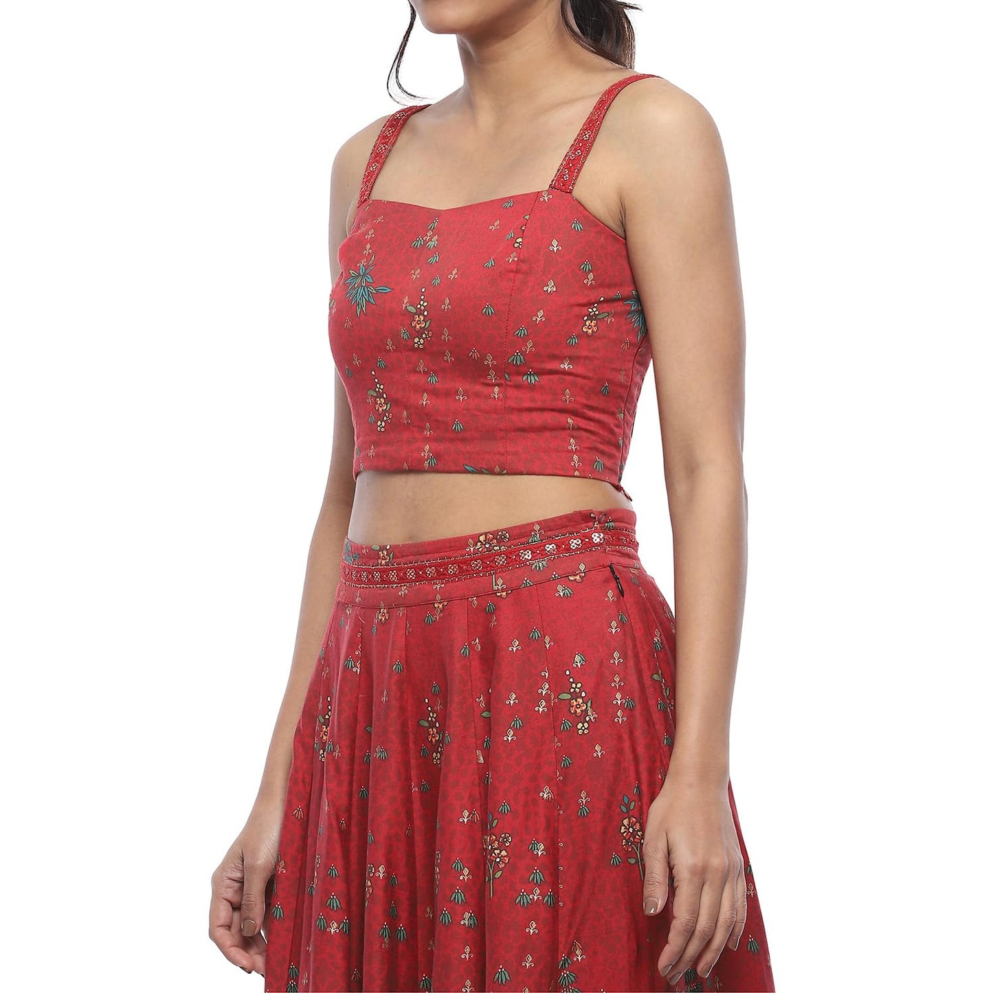 BIBA Women's Polyester Lehenga Sets (FEST2741AW24RED_Red_34)