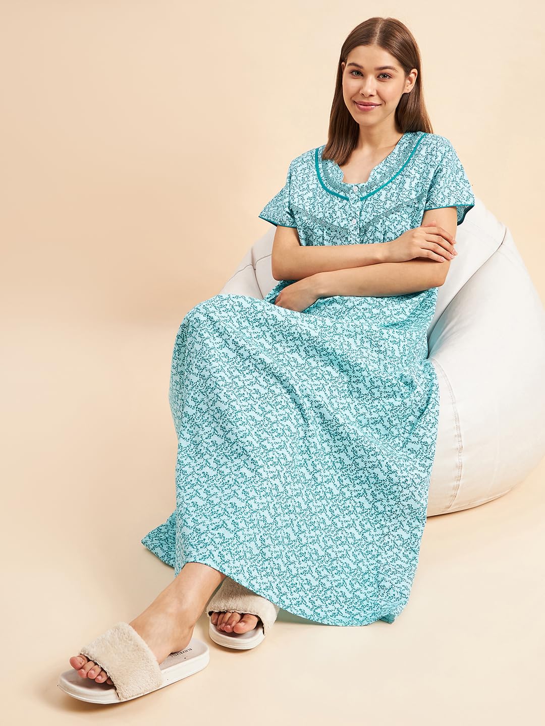 Sweet Dreams Women Printed Night Dress Mint