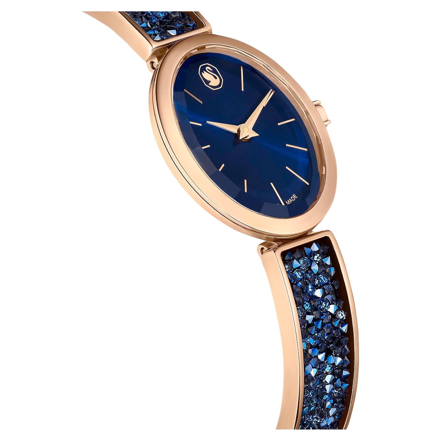 Swarovski Crystal Rock Oval Watch, Swiss Made, Crystal Bracelet, Blue, Rose Gold-Tone Finish