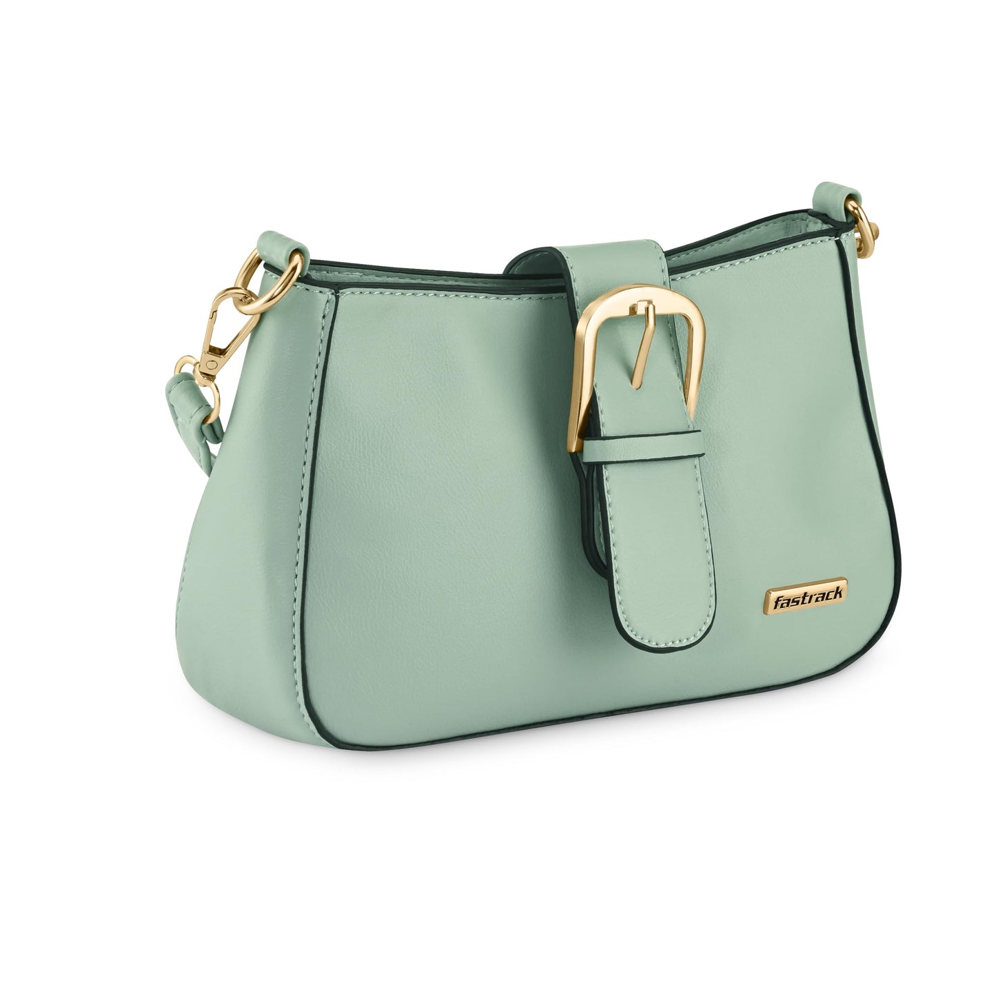 Fastrack Sage Green Solid Sling Bagfor Women, Girls and Ladies | with Buckle Accent and Zipper Closure