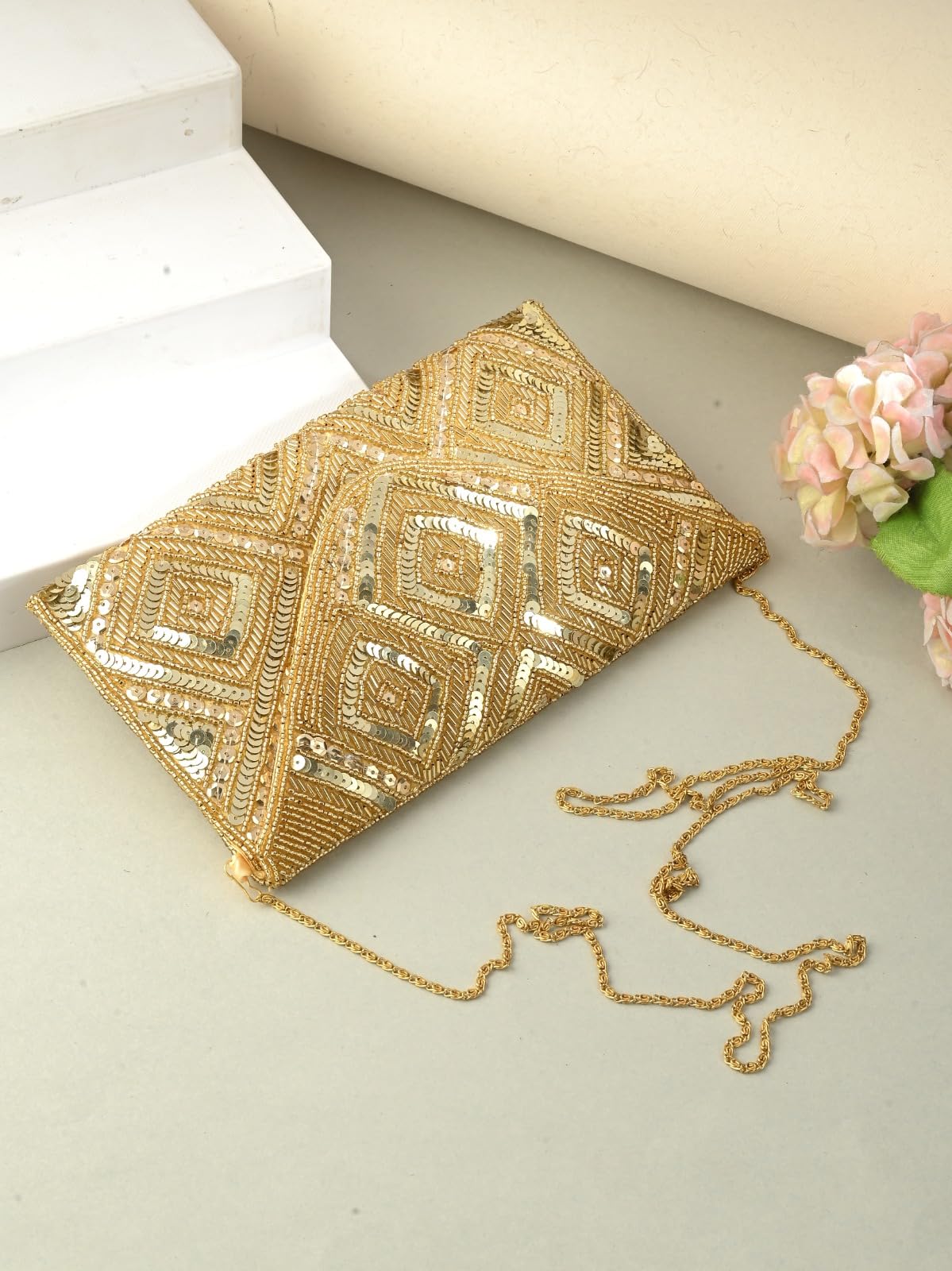 DUCHESS Women's Hand Embroidered Envelope Clutch -Bridal Ethnic Traditional Casual Purse/Clutch/Handbag (23 L x 2.5 W x 13H cm)